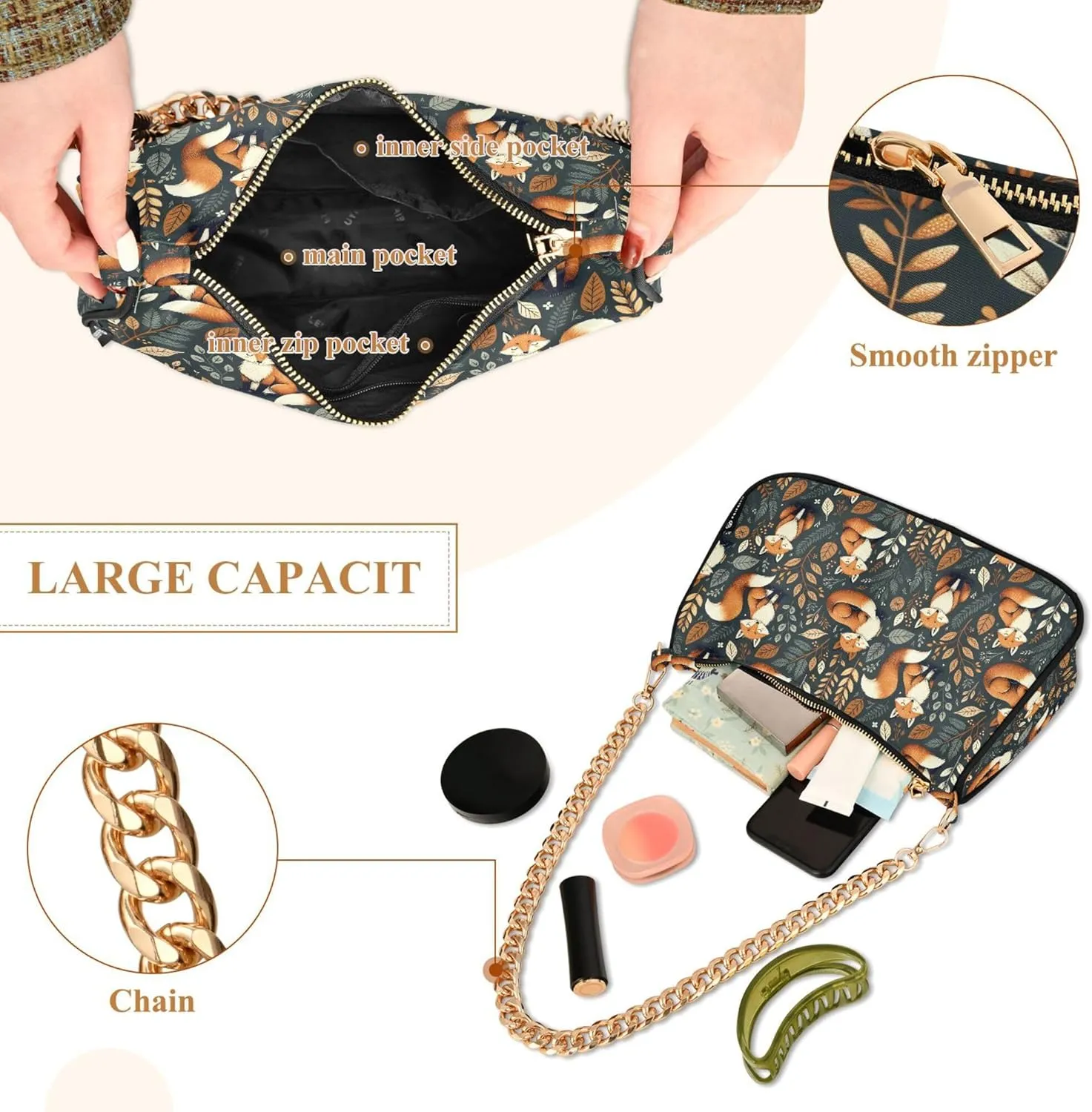 MNSRUU Handbag Purses for Women Leaves Chain Shoulder Bag