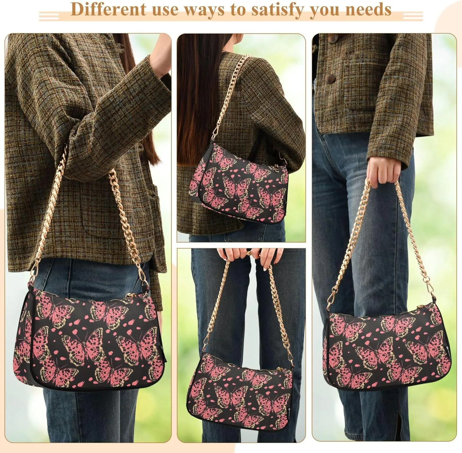 MNSRUU Handbag Purses for Women Leaves Chain Shoulder Bag