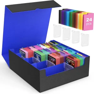 MoKo Trading Card Storage Box, 3000  MTG Deck Box with 24 Colorful Dividers & 4 Card Supporters, Commander Card Deck Case Fits for Magic Game Cards, YugiOh, TCG, PTG and Sport Cards, Black Blue