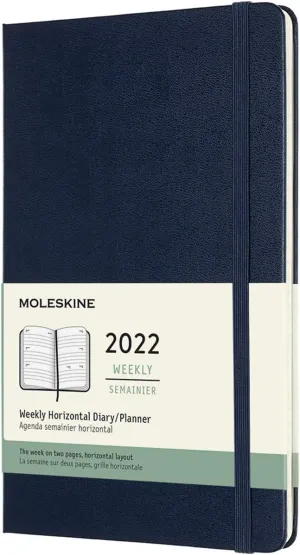 Moleskine 2022 Weekly Horizontal Planner, 12M, Large, Sapphire Blue, Hard Cover (5 x 8.25)