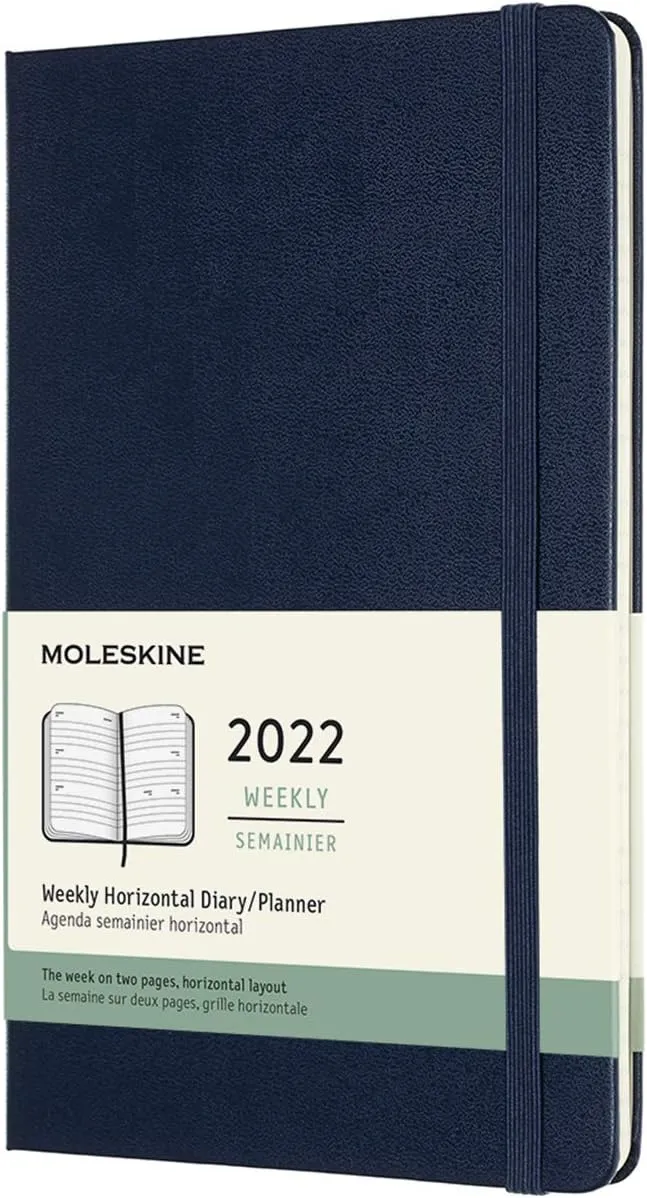 Moleskine 2022 Weekly Horizontal Planner, 12M, Large, Sapphire Blue, Hard Cover (5 x 8.25)