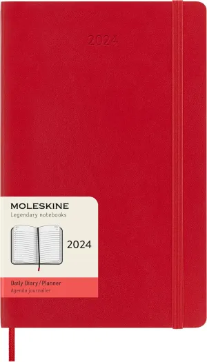 Moleskine 2024 Daily Planner, 12M, Large, Scarlet Red, Soft Cover (5 x 8.25)