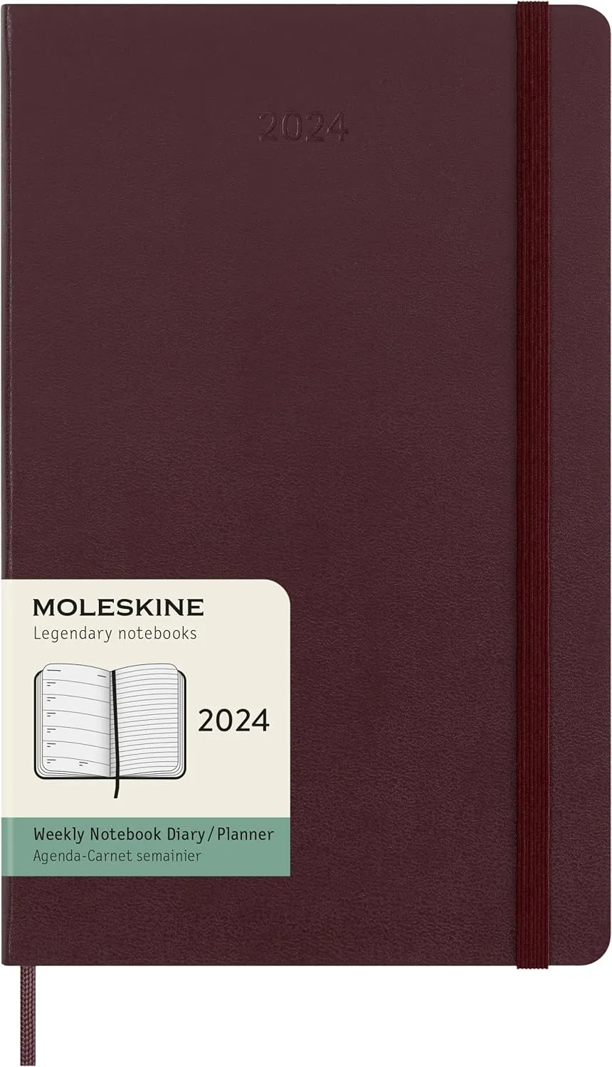 Moleskine 2024 Weekly Planner, 12M, Large, Burgundy Red, Hard Cover (5 x 8.25)