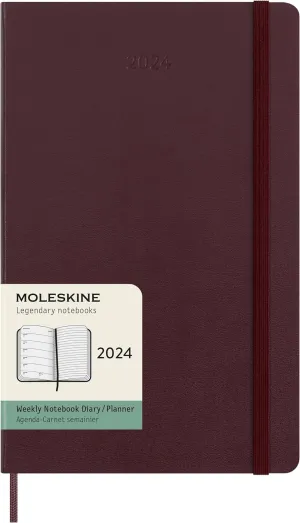 Moleskine 2024 Weekly Planner, 12M, Large, Burgundy Red, Hard Cover (5 x 8.25)
