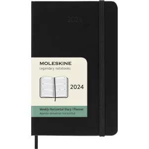 Moleskine 90mm x 140mm Pocket Size Diary 12 Month Weekly, Horizontal, Hard Cover, Black