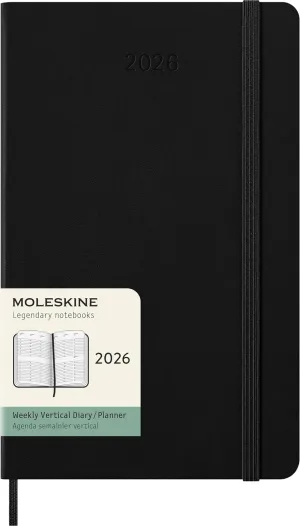 Moleskine Classic 12 Month 2026 Weekly Vertical Planner, Hard Cover, Large (5" x 8.25"), Black, 144 pages