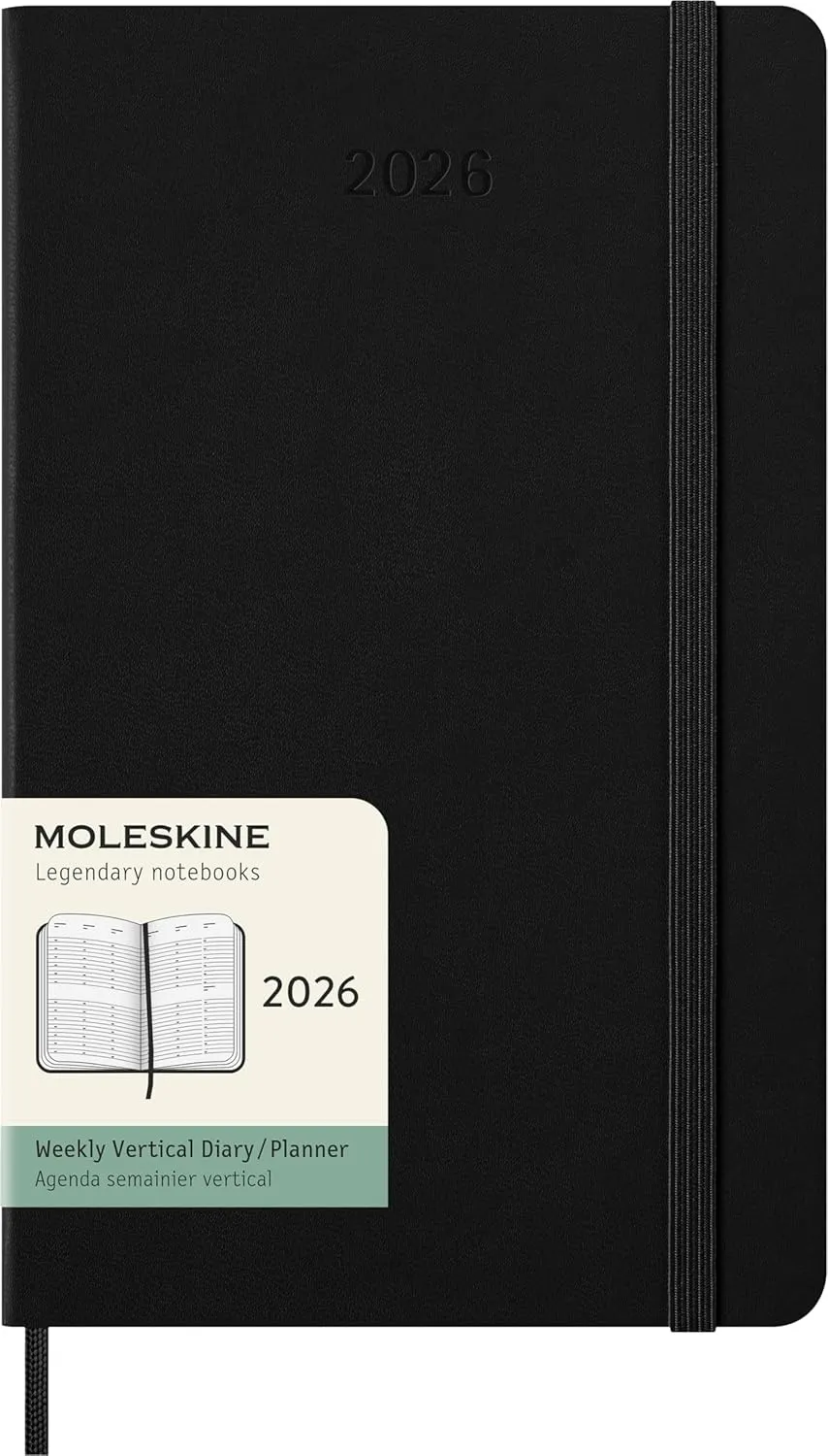 Moleskine Classic 12 Month 2026 Weekly Vertical Planner, Hard Cover, Large (5" x 8.25"), Black, 144 pages