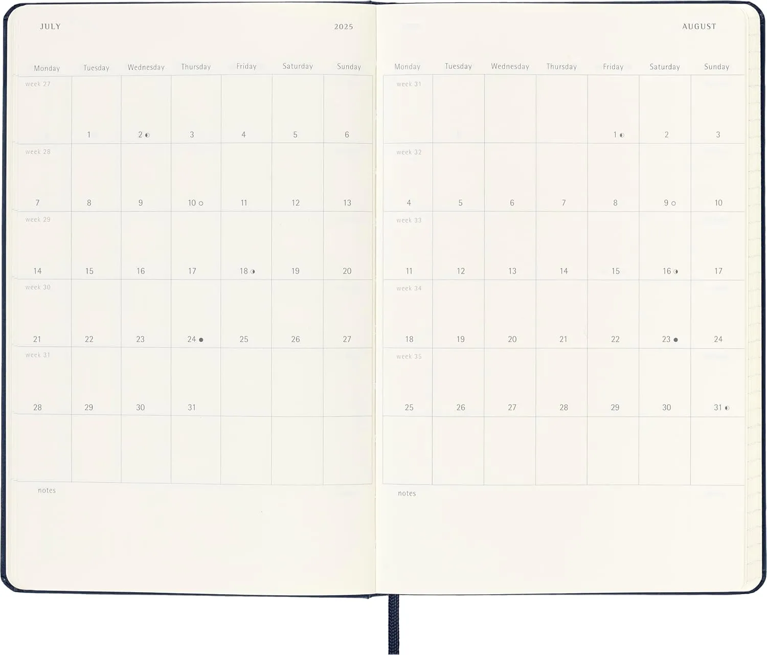 Moleskine Classic 18 Month 2024-2025 Weekly Horizontal Planner,Hard Cover, Large (5" x 8.25"), Black, 208 pages