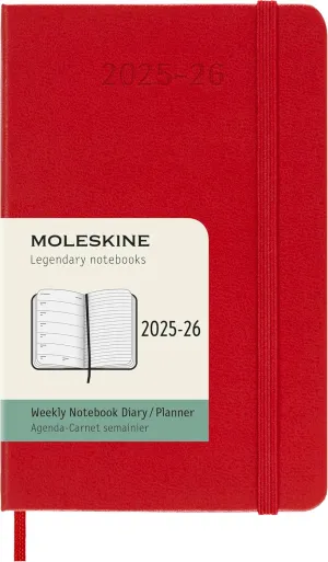 Moleskine Classic 18 Month 2025-2026 Weekly Planner, Hard Cover, Pocket (3.5" x 5.5"), Scarlet Red, 208 pages