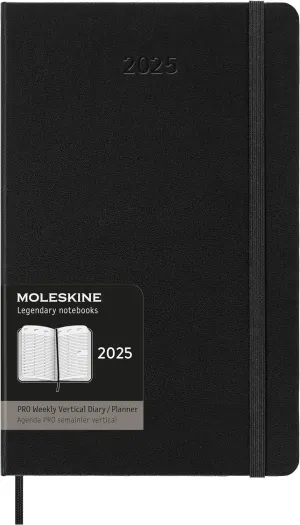 Moleskine PRO 12 Month 2025 Weekly Vertical Planner, Hard Cover, Large (5" x 8.25"), Black, 288 pages