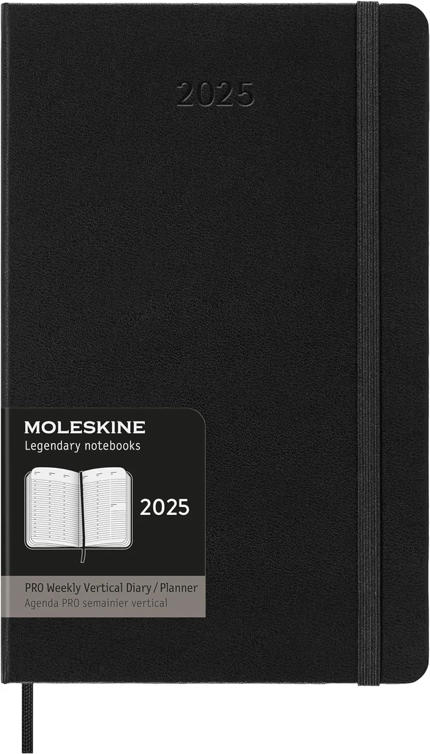 Moleskine PRO 12 Month 2025 Weekly Vertical Planner, Hard Cover, Large (5" x 8.25"), Black, 288 pages