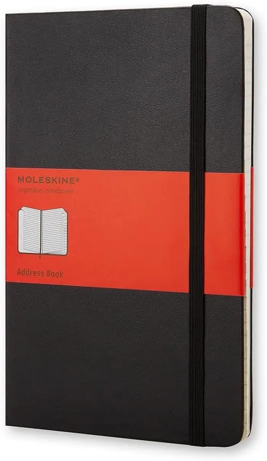 Moleskine PRO Address Book, Hard Cover, Large (5" x 8.25") Black, 240 Pages