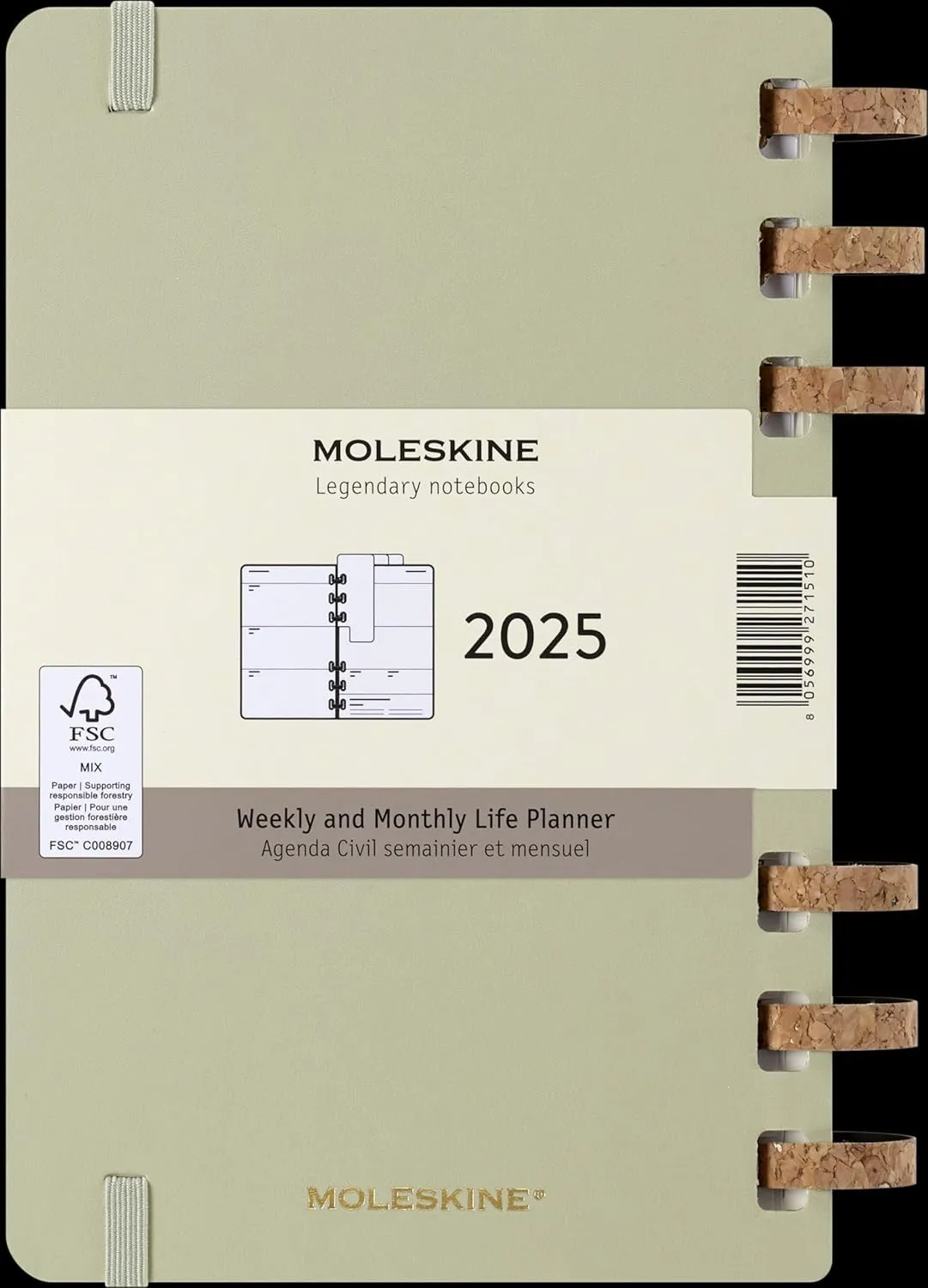 Moleskine Spiral 12 Month 2025 Solar Year Planner, Hard Cover, Large (5" x 8.25"), Kiwi, 200 pages