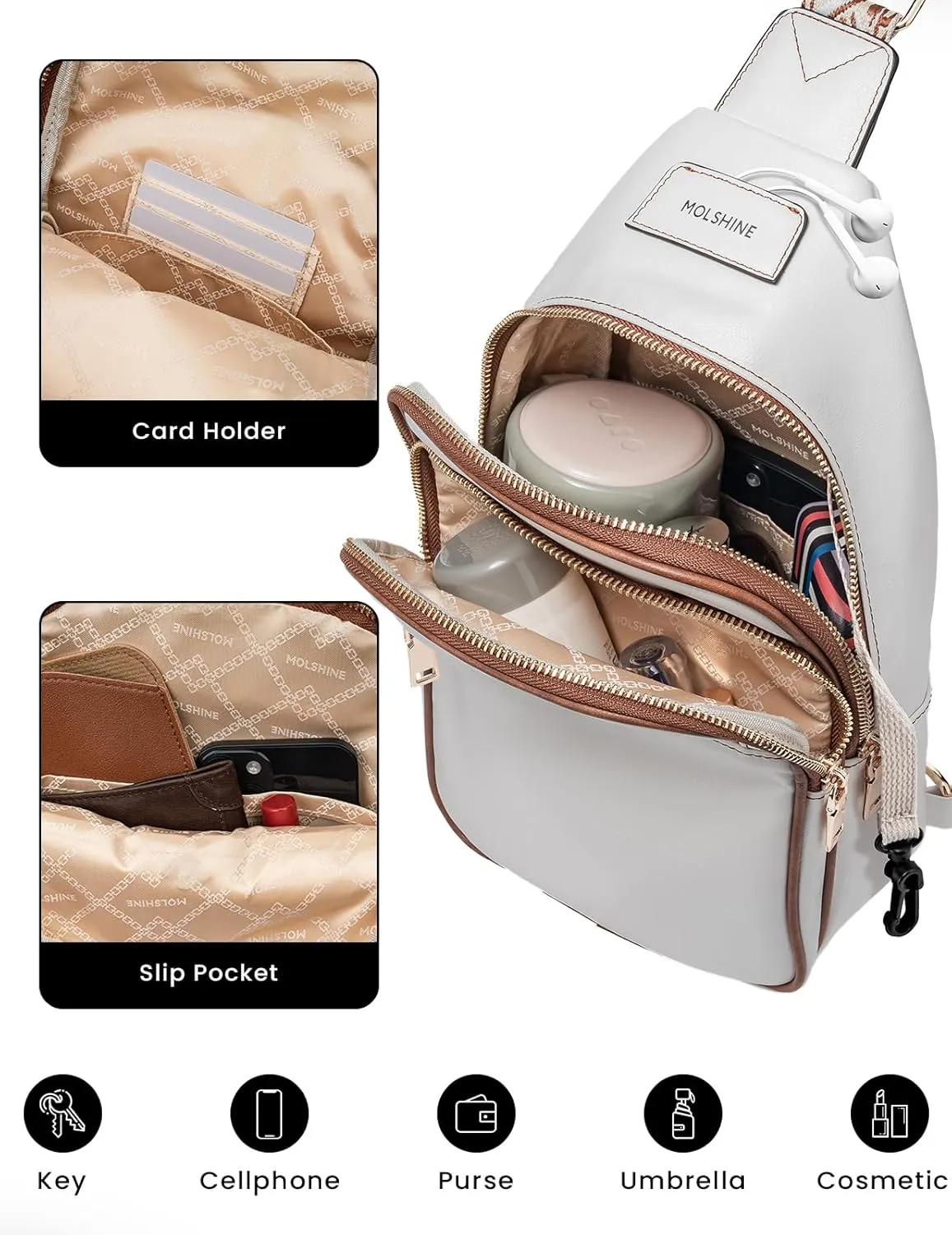 molshine Sling Crossbody Bag, Fashion Chest, Casual PU Leather Shoulder Bag for Men Women Work Travel Hiking Sport Cycling