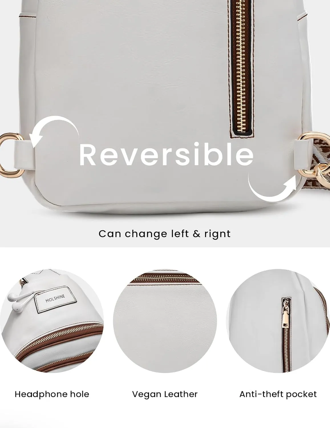 molshine Sling Crossbody Bag, Fashion Chest, Casual PU Leather Shoulder Bag for Men Women Work Travel Hiking Sport Cycling