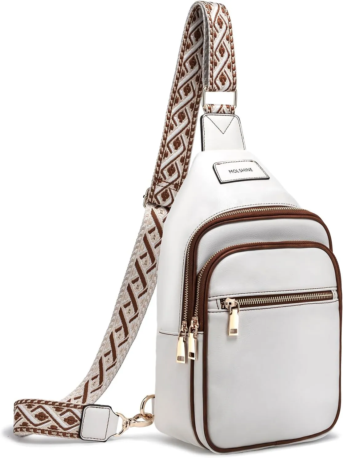 molshine Sling Crossbody Bag, Fashion Chest, Casual PU Leather Shoulder Bag for Men Women Work Travel Hiking Sport Cycling
