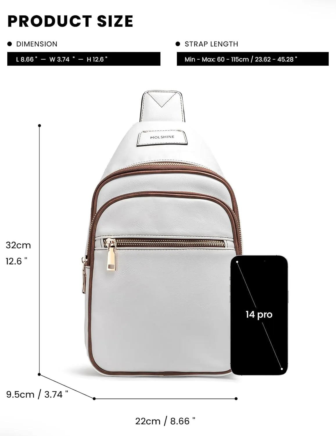 molshine Sling Crossbody Bag, Fashion Chest, Casual PU Leather Shoulder Bag for Men Women Work Travel Hiking Sport Cycling