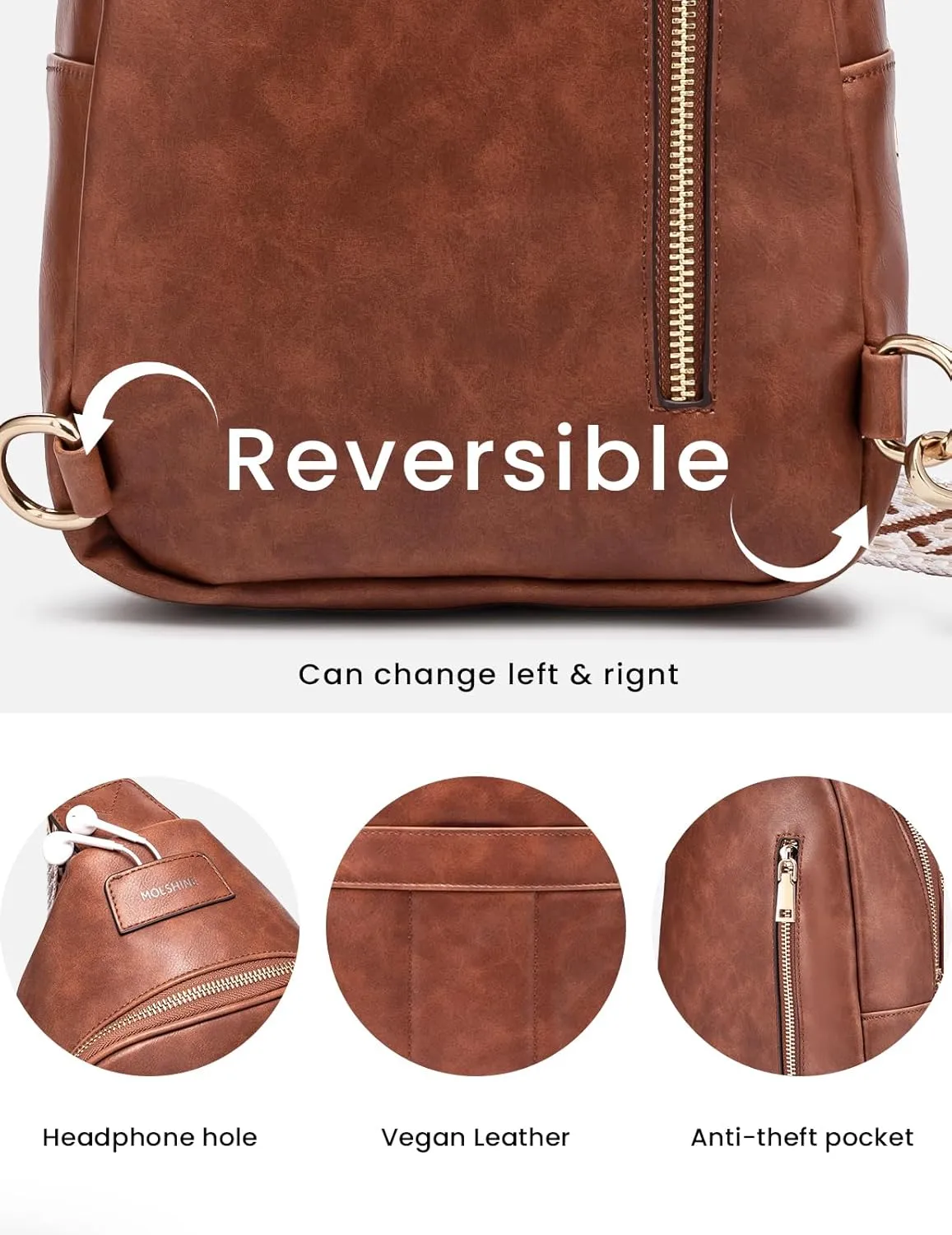 molshine Sling Crossbody Bag, Fashion Chest, Casual PU Leather Shoulder Bag for Women Work Travel Hiking Cycling