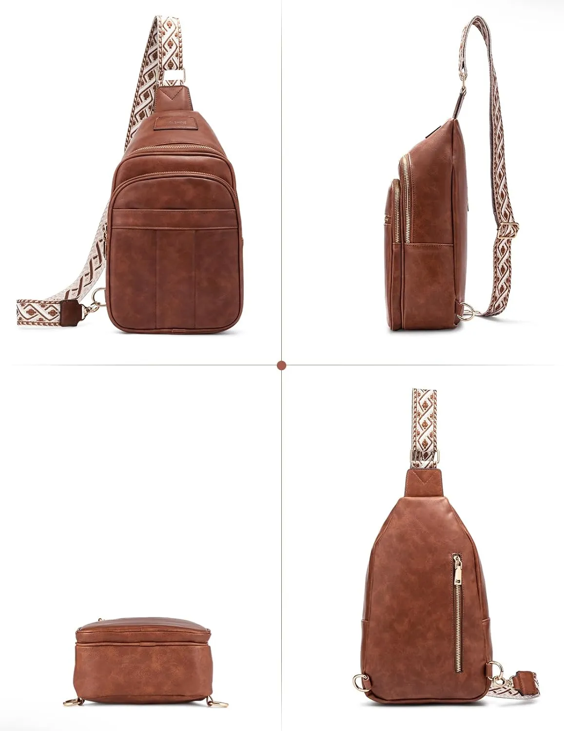 molshine Sling Crossbody Bag, Fashion Chest, Casual PU Leather Shoulder Bag for Women Work Travel Hiking Cycling