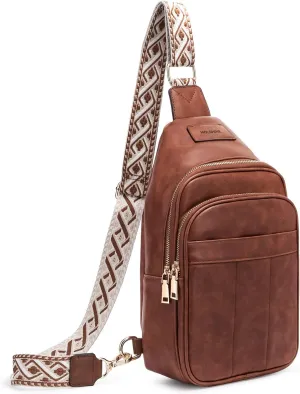 molshine Sling Crossbody Bag, Fashion Chest, Casual PU Leather Shoulder Bag for Women Work Travel Hiking Cycling