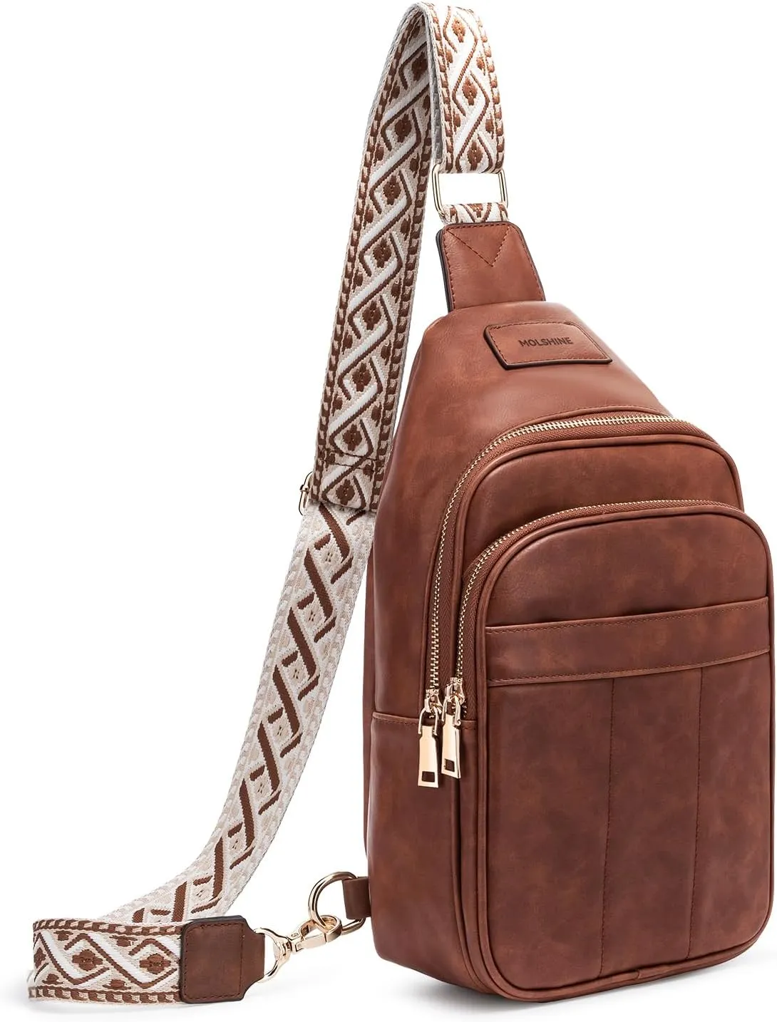 molshine Sling Crossbody Bag, Fashion Chest, Casual PU Leather Shoulder Bag for Women Work Travel Hiking Cycling
