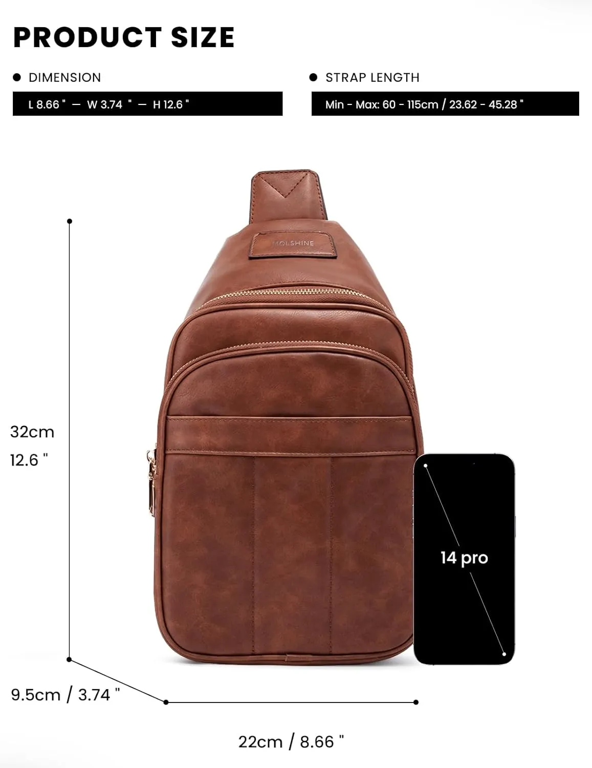 molshine Sling Crossbody Bag, Fashion Chest, Casual PU Leather Shoulder Bag for Women Work Travel Hiking Cycling