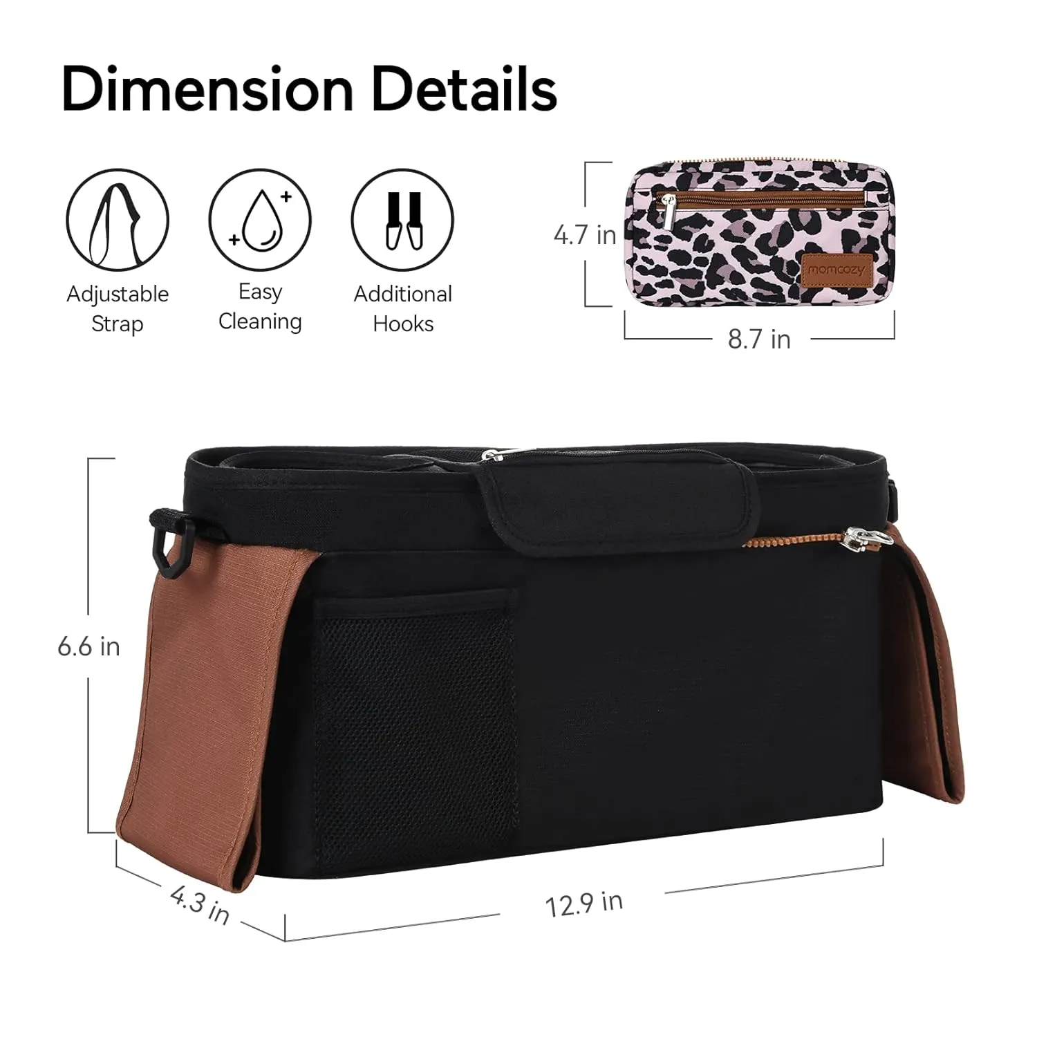 Momcozy Universal Stroller Organizer with Insulated Cup Holder Detachable Phone Bag & Shoulder Strap, Fits for Stroller like Uppababy, Baby Jogger, Britax, BOB, Umbrella and Pet Stroller