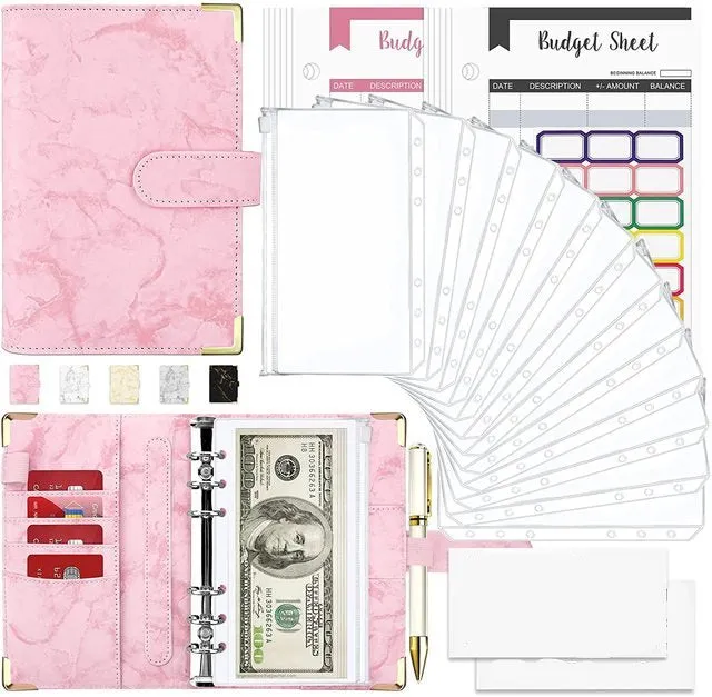 Money Saving Budget Wallet Binder with Zipper Pockets, Budget Sheets and Self-adhesive Labels