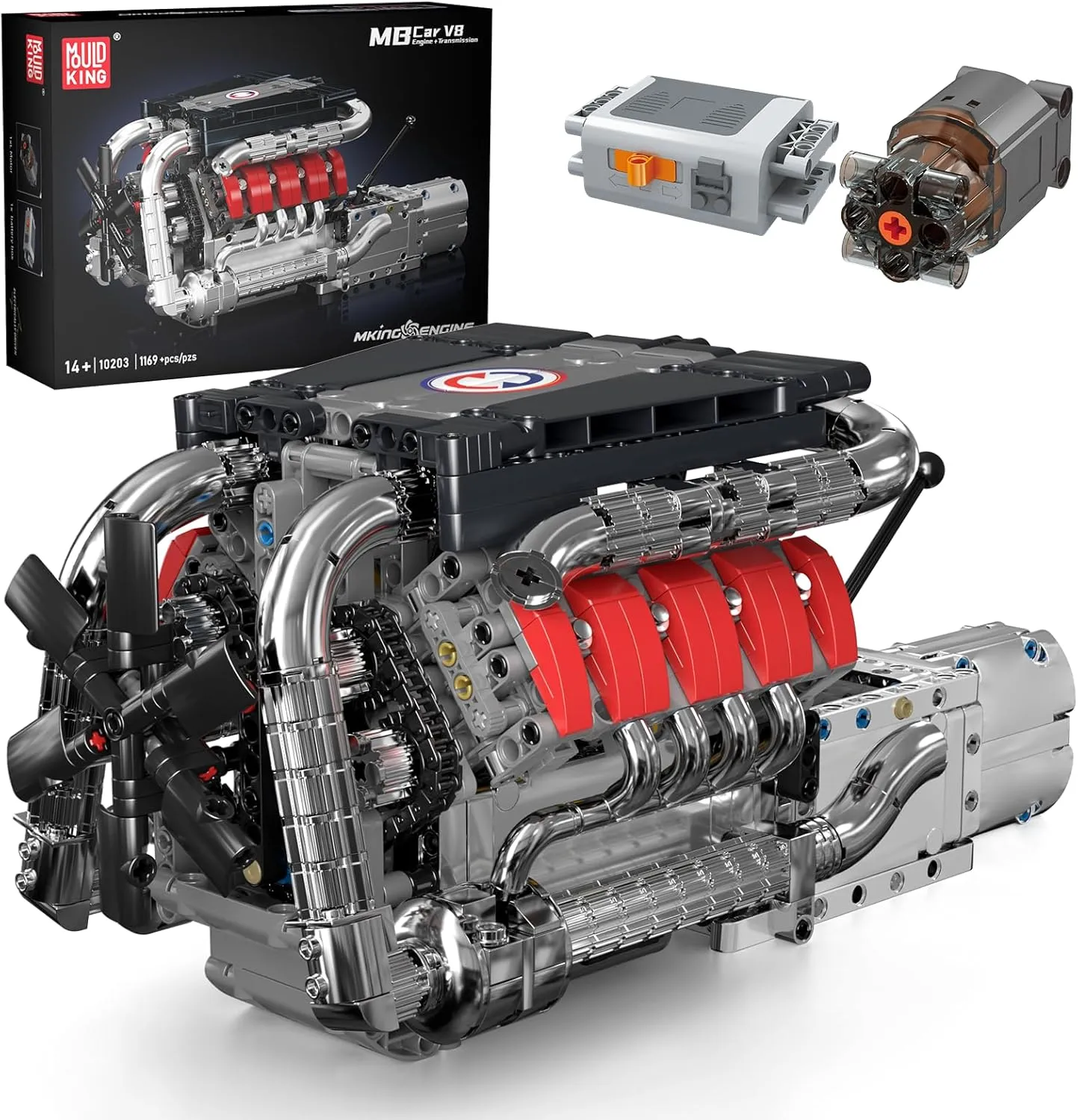 Mould King V8 Model Engine Kit for Adults, V8 Engine Building Sets, Mini Engine Toys Scale with Motor, STEM Project Building Kits, DIY Collectible Blocks for Boys (1169 Pieces) 10203