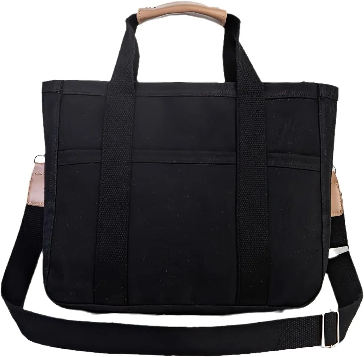Multi Pocket Canvas Tote Bag for Women, Compartment Work Shoulder Bag with Water Bottle Pocket Purse Crossbody Bag