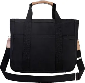 Multi Pocket Canvas Tote Bag for Women, Compartment Work Shoulder Bag with Water Bottle Pocket Purse Crossbody Bag