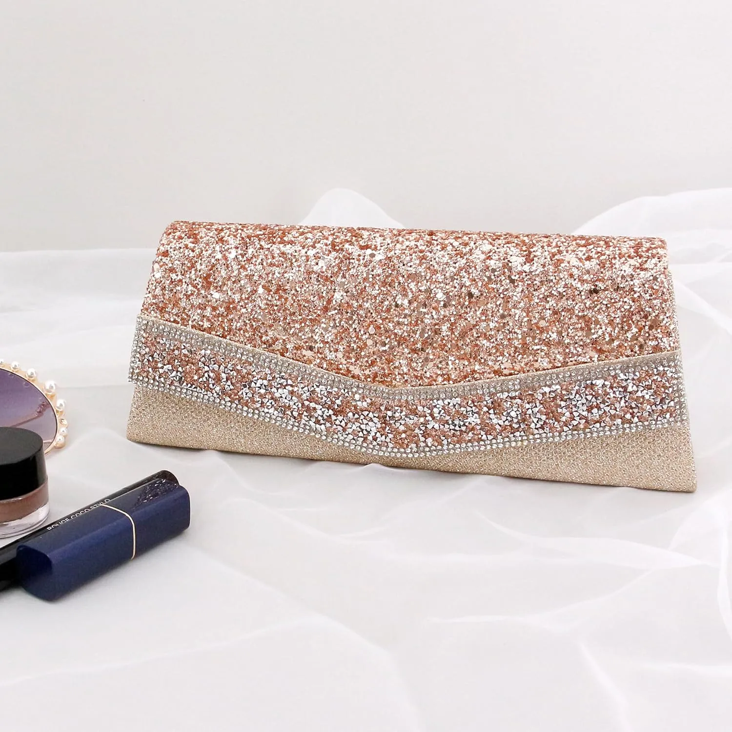 Naimo Flap Dazzling Clutch Bag Evening Bag With Detachable Chain