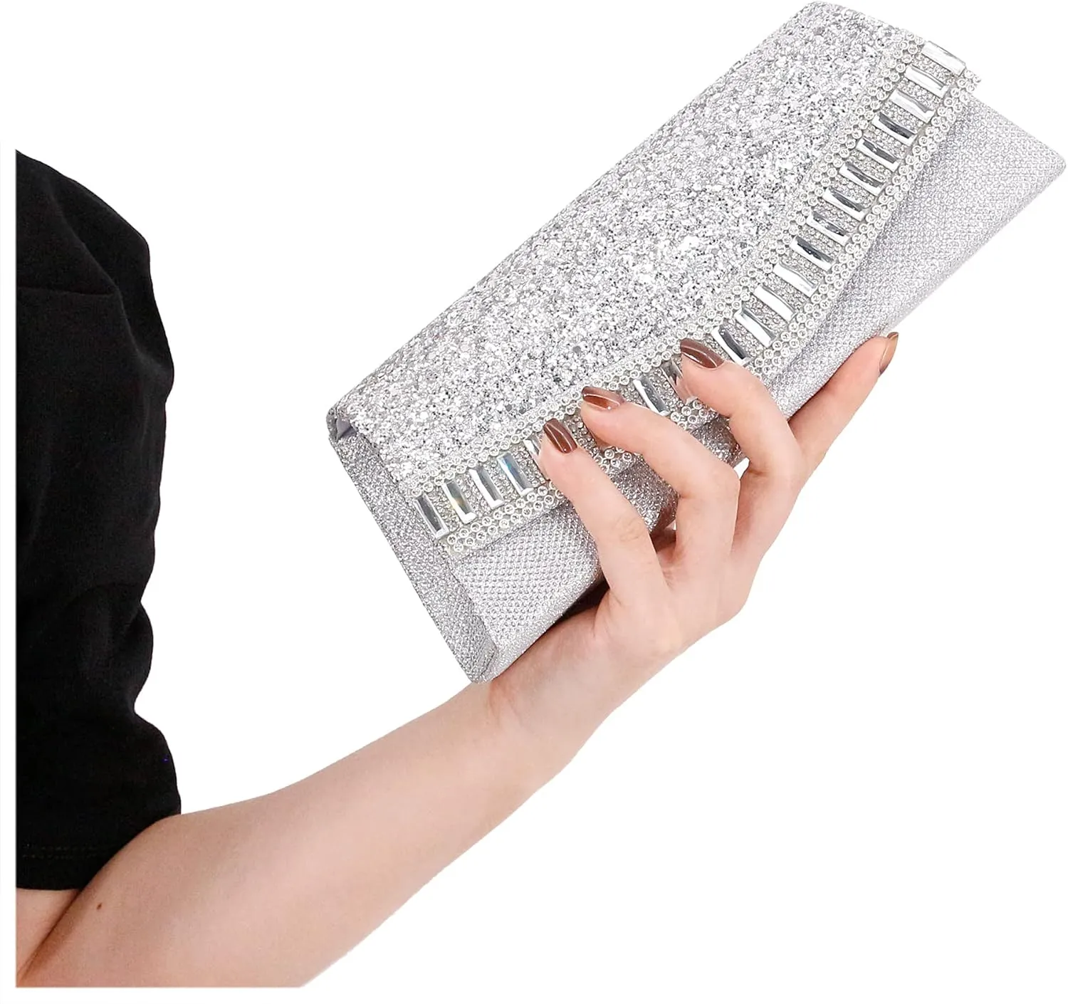 Naimo Flap Dazzling Clutch Bag Evening Bag With Detachable Chain