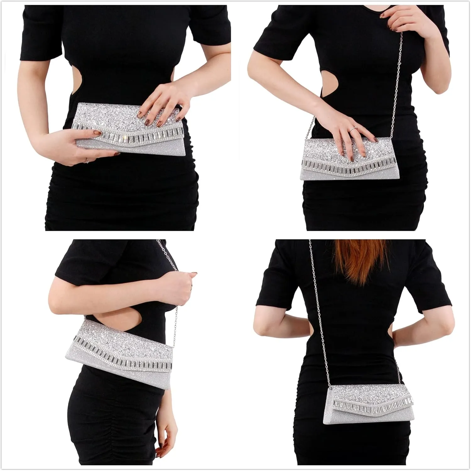 Naimo Flap Dazzling Clutch Bag Evening Bag With Detachable Chain