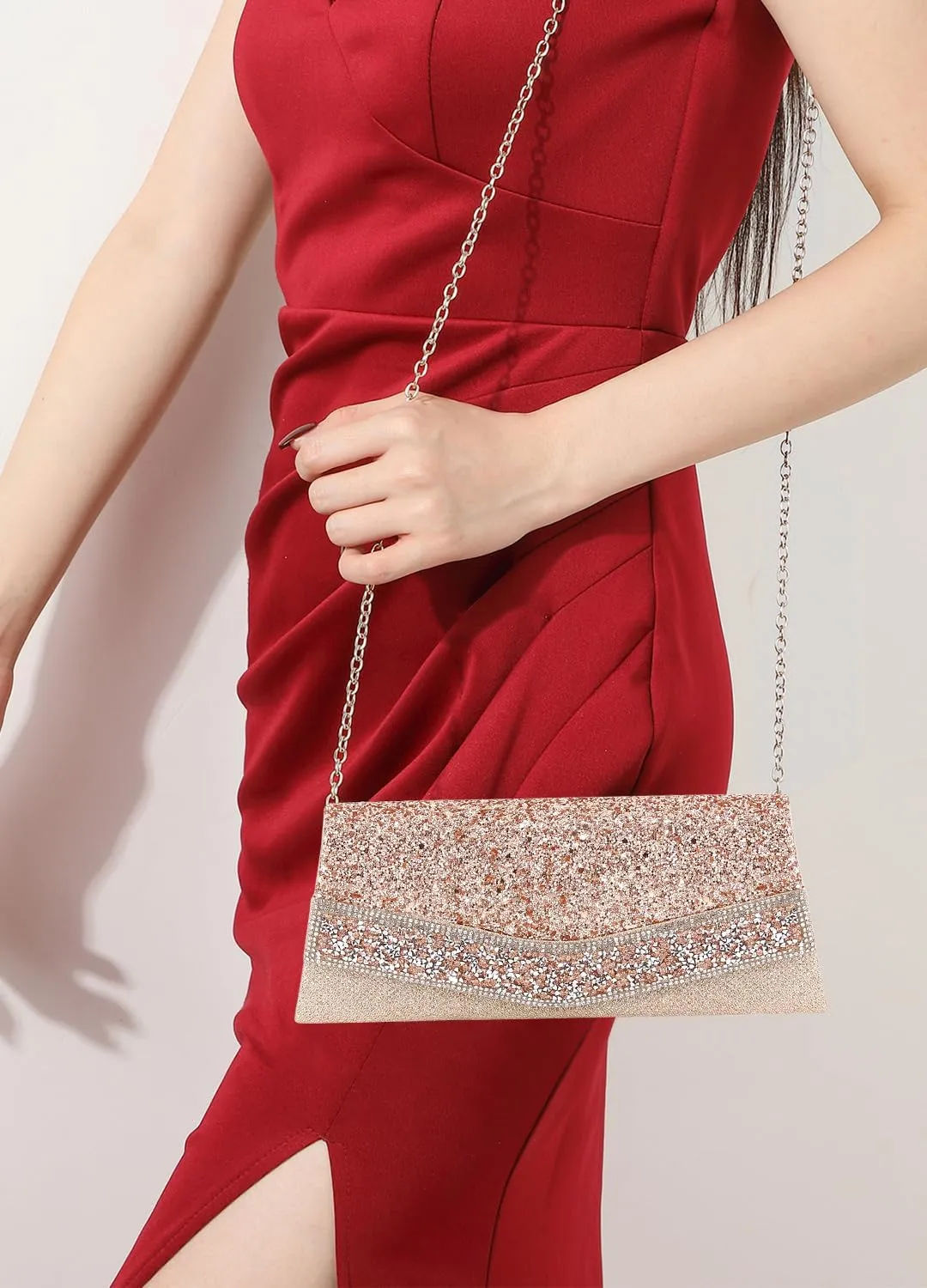 Naimo Flap Dazzling Clutch Bag Evening Bag With Detachable Chain