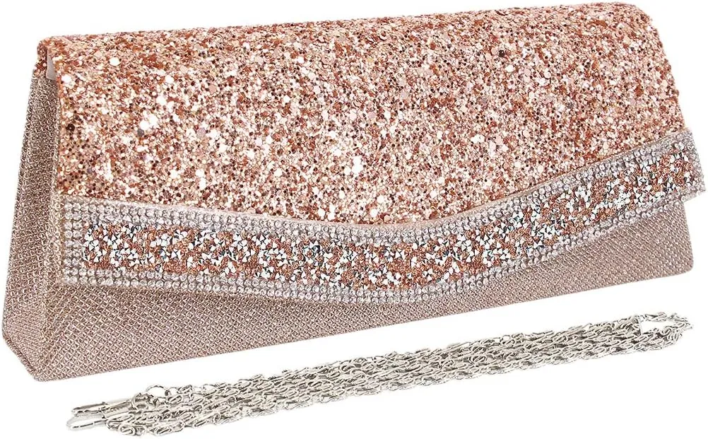 Naimo Flap Dazzling Clutch Bag Evening Bag With Detachable Chain