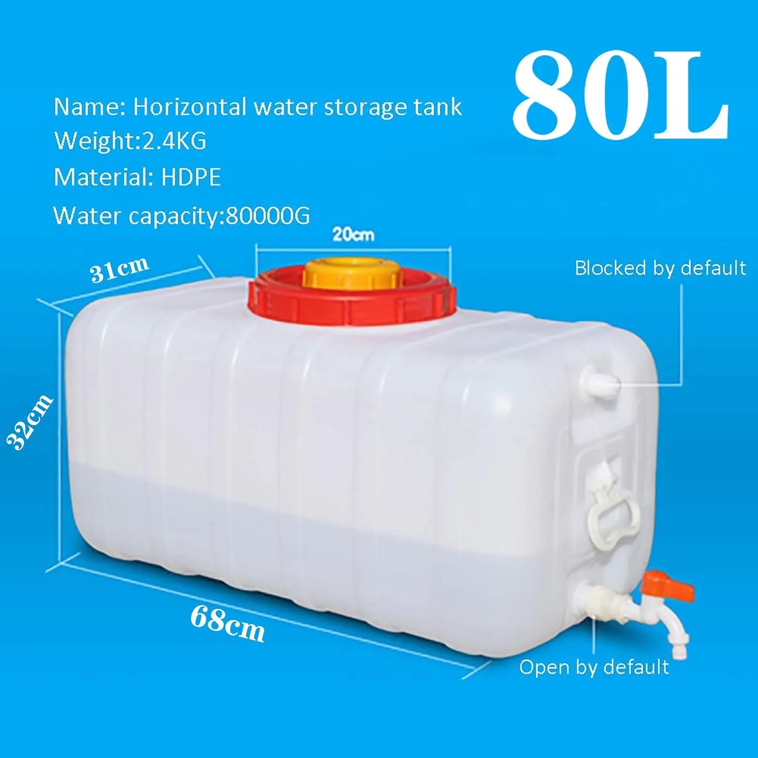 NAKAN Large Plastics Water Container Drinking Car Water Carrier Container Food Grade HDPE Raw Material for Home Camping Picnic BBQ Self-Driving Tour with Raw Material Belt(Size:80L)
