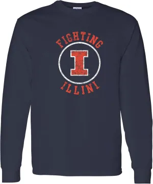 NCAA Distressed Circle Logo, Team Color Long Sleeve, College, University