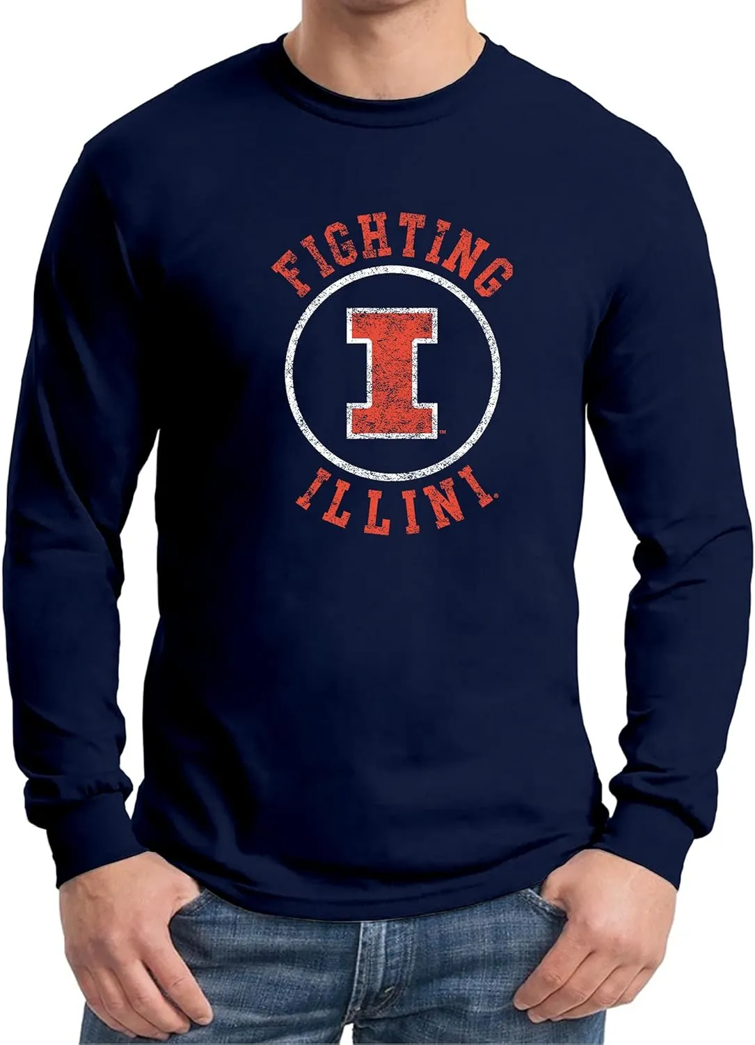 NCAA Distressed Circle Logo, Team Color Long Sleeve, College, University