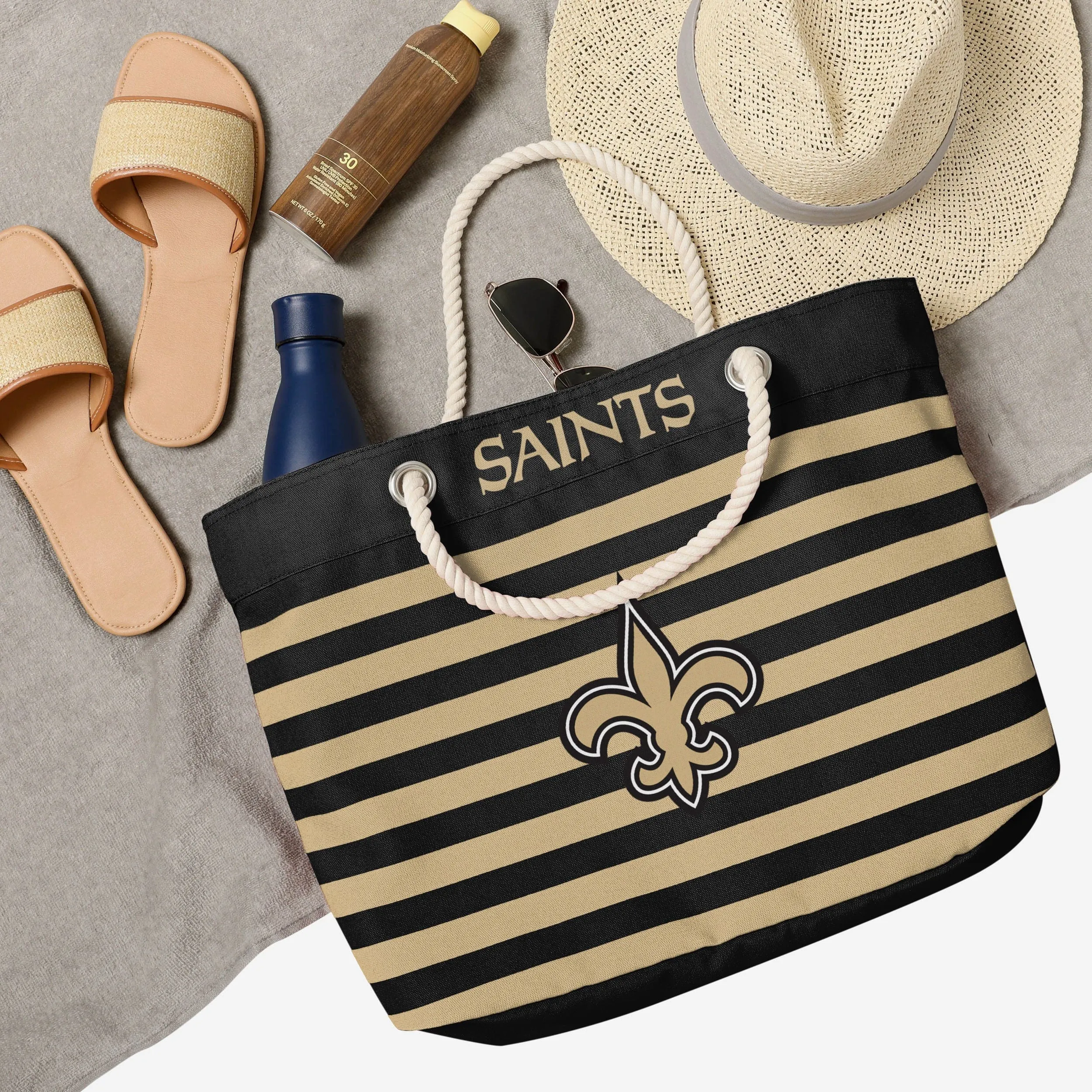 New Orleans Saints Nautical Stripe Tote Bag