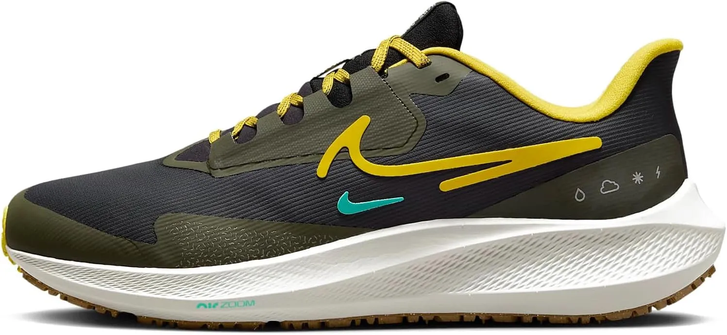 Nike Pegasus 39 Shield Men's Weatherized Road Running Shoes (FV8107-070, Black/Light Bone/Golden Beige/Vivid Sulfur)