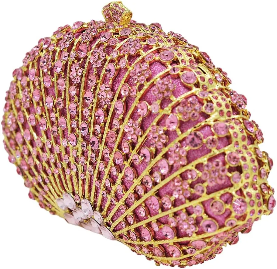 Noble Women Shell Crystal Clutch Rhinestone Evening Bag Seashell Clutch Purse Diamond Handbag for Party Cocktail
