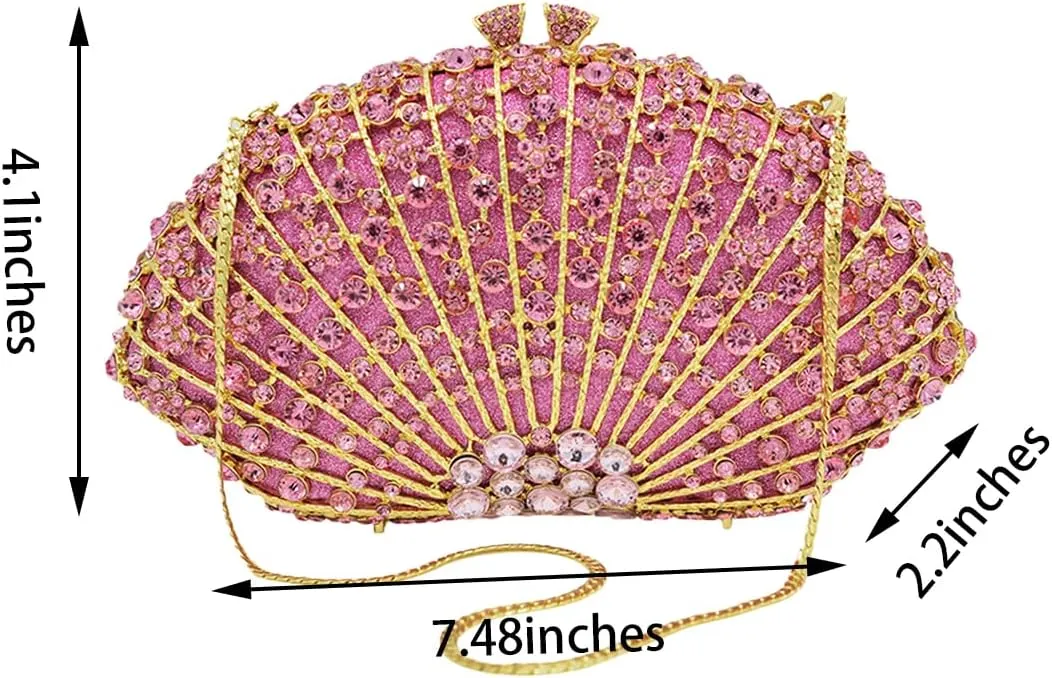 Noble Women Shell Crystal Clutch Rhinestone Evening Bag Seashell Clutch Purse Diamond Handbag for Party Cocktail
