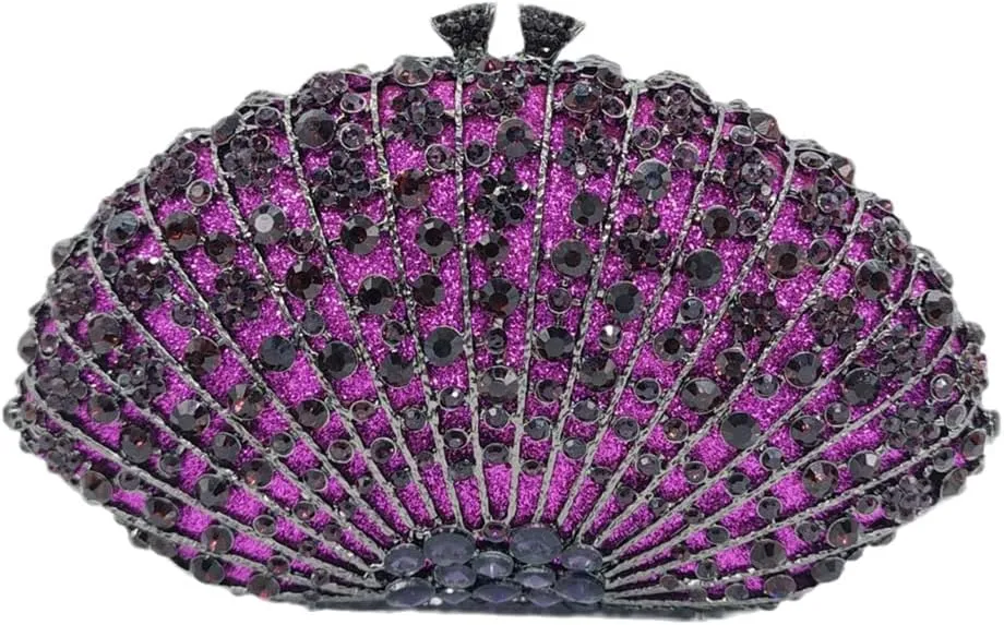 Noble Women Shell Crystal Clutch Rhinestone Evening Bag Seashell Clutch Purse Diamond Handbag for Party Cocktail