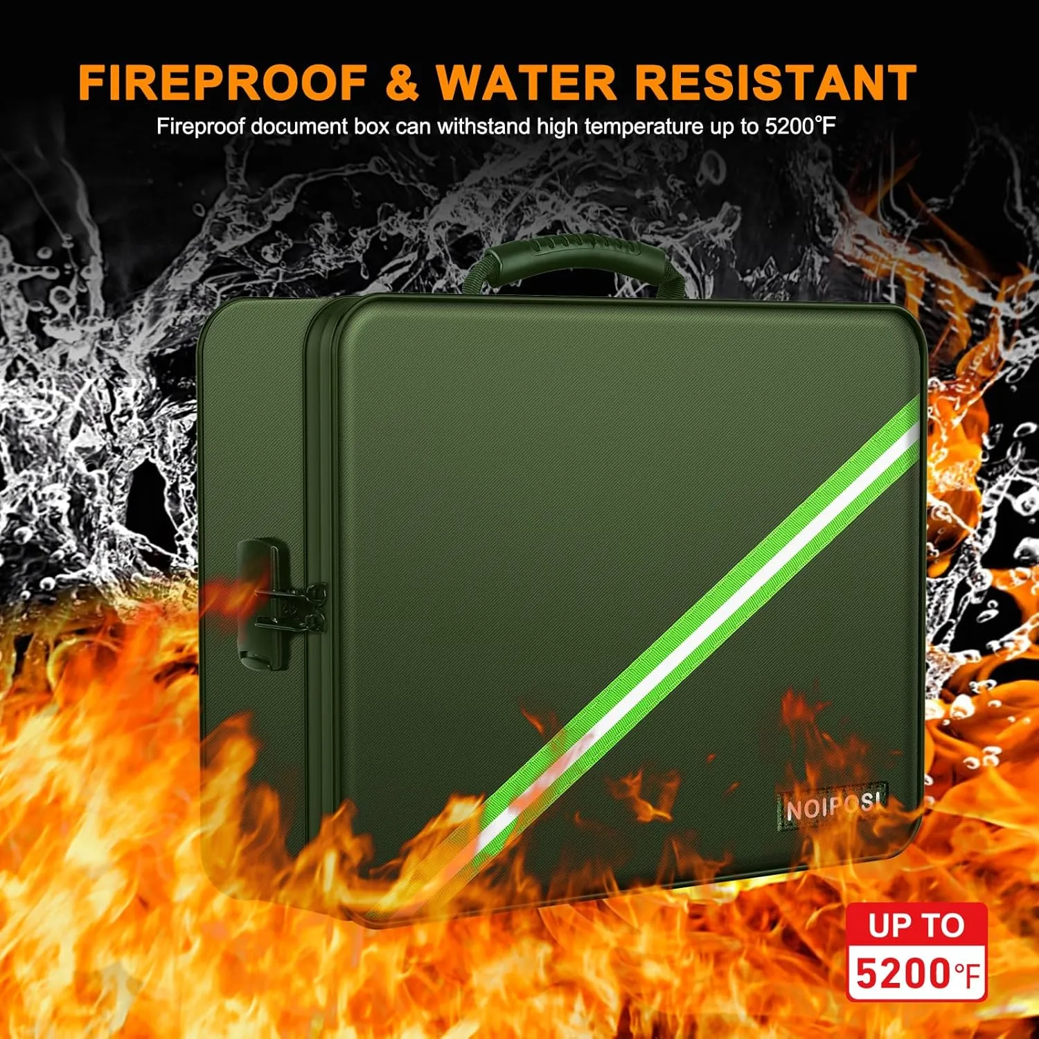 Noiposi Document Organizer with 5200℉ Heat Insulated,Waterproof and Fireproof Document Box,Portable Home Travel Safe Storage Box for Important Documents,File and Birth Certificate，Green