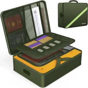 Noiposi Document Organizer with 5200℉ Heat Insulated,Waterproof and Fireproof Document Box,Portable Home Travel Safe Storage Box for Important Documents,File and Birth Certificate，Green