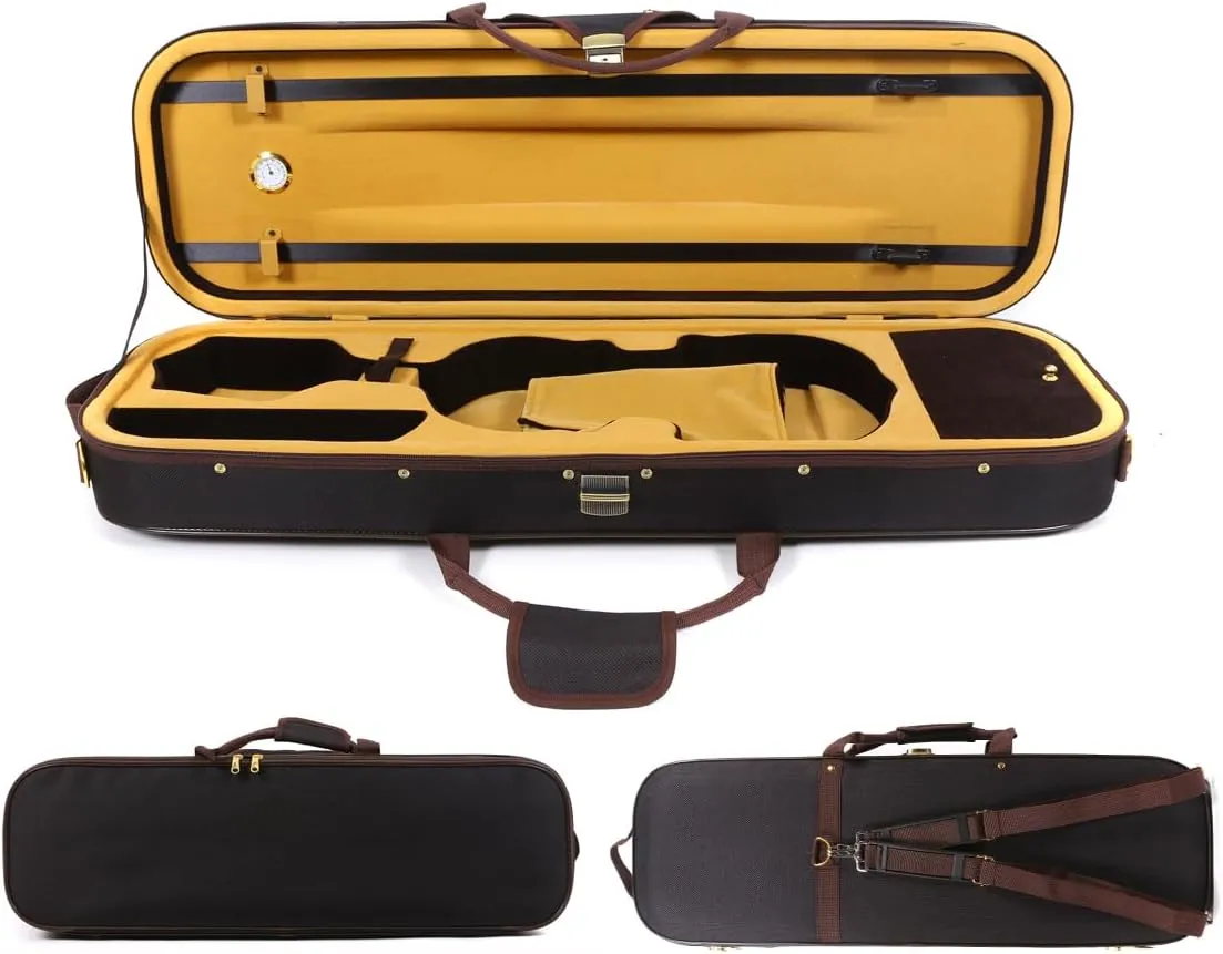 Oblong Violin Case 4/4 Full Size Violin Case Hard Violin Bags & Cases with 2 bow holder & Hygrometer & 2 Adjustable Back Straps 4/4 Violin Cases Backpack ca.1.62 kg(Style 3)