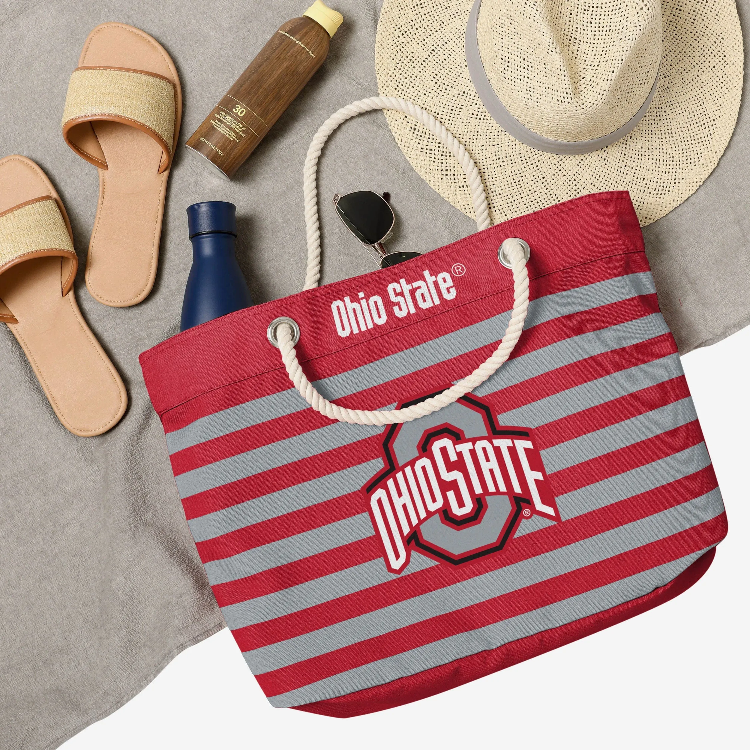 Ohio State Buckeyes Nautical Stripe Tote Bag