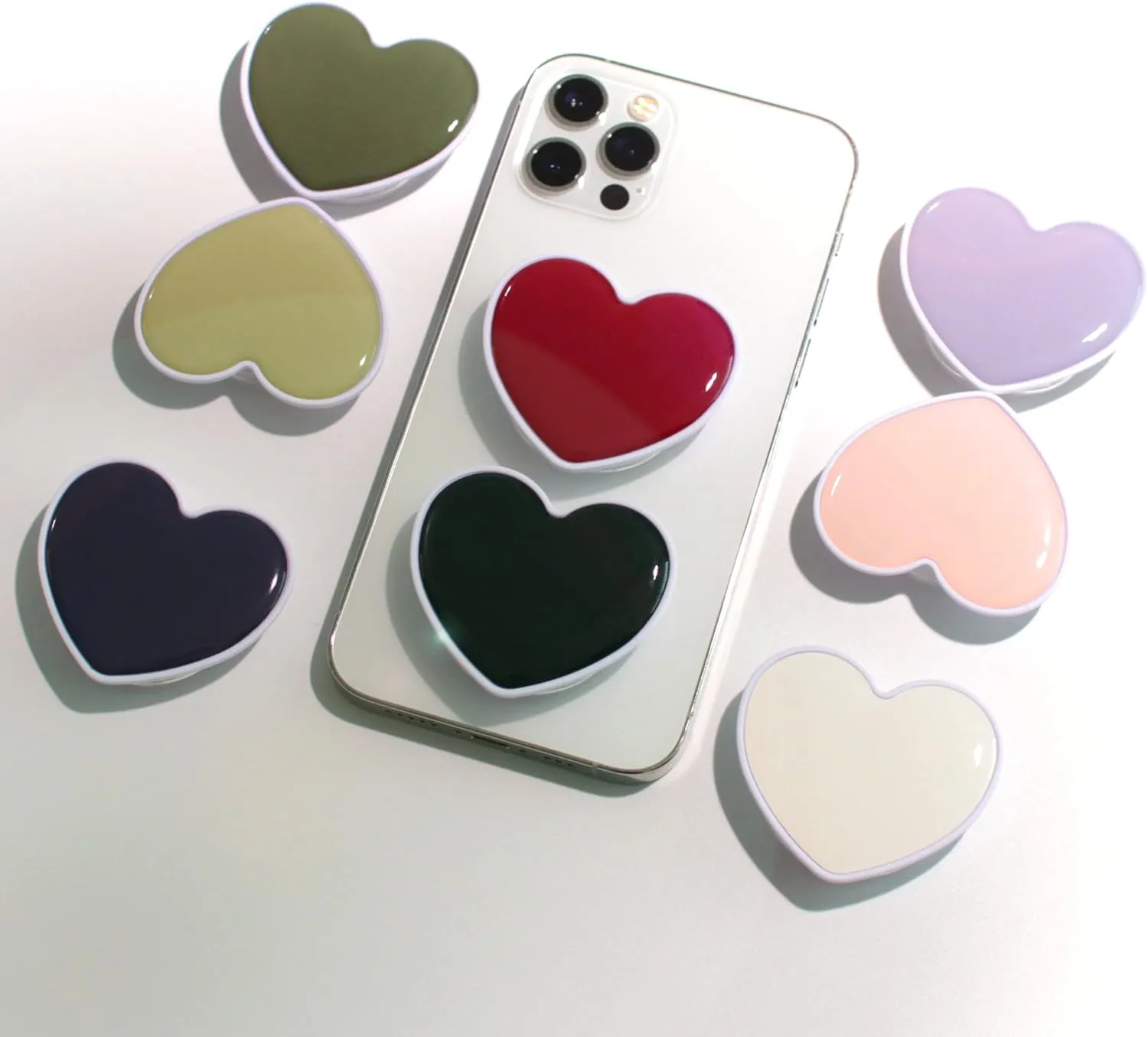 OnTheGrip Cute Solid Macaron Color Heart Shape Collapsible Mobile Phone Grip Stand Holder for Smartphone Tablet Cell Phone Accessory (Black)