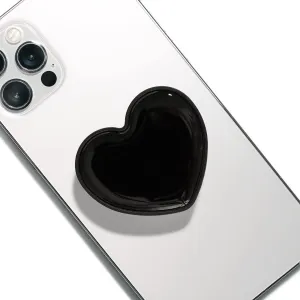 OnTheGrip Cute Solid Macaron Color Heart Shape Collapsible Mobile Phone Grip Stand Holder for Smartphone Tablet Cell Phone Accessory (Black)